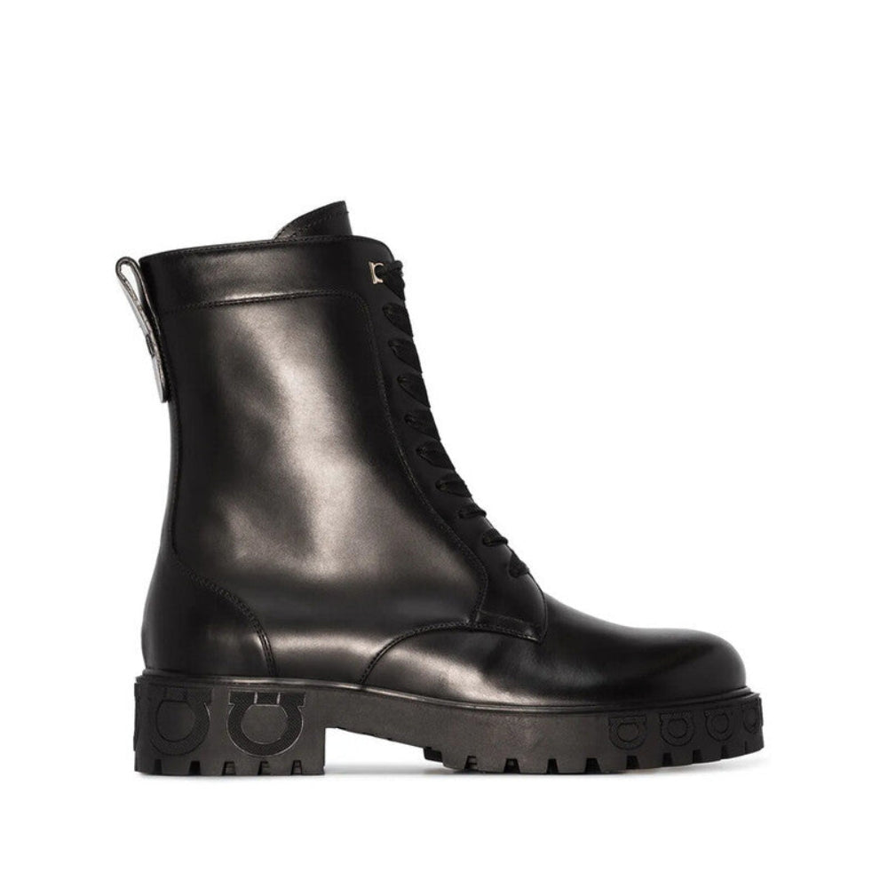 Salvatore Ferragamo Woman's Gancini Heel Leather Combat Boots