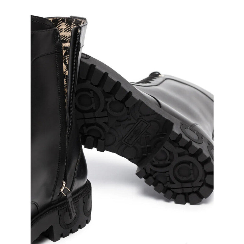 Salvatore Ferragamo Woman's Gancini Heel Leather Combat Boots