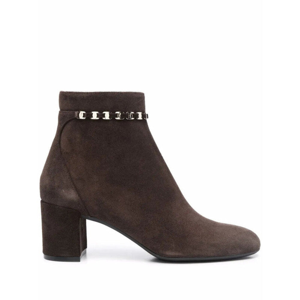 Salvatore Ferragamo Woman's Gancini Plaque Suede Ankle Boots