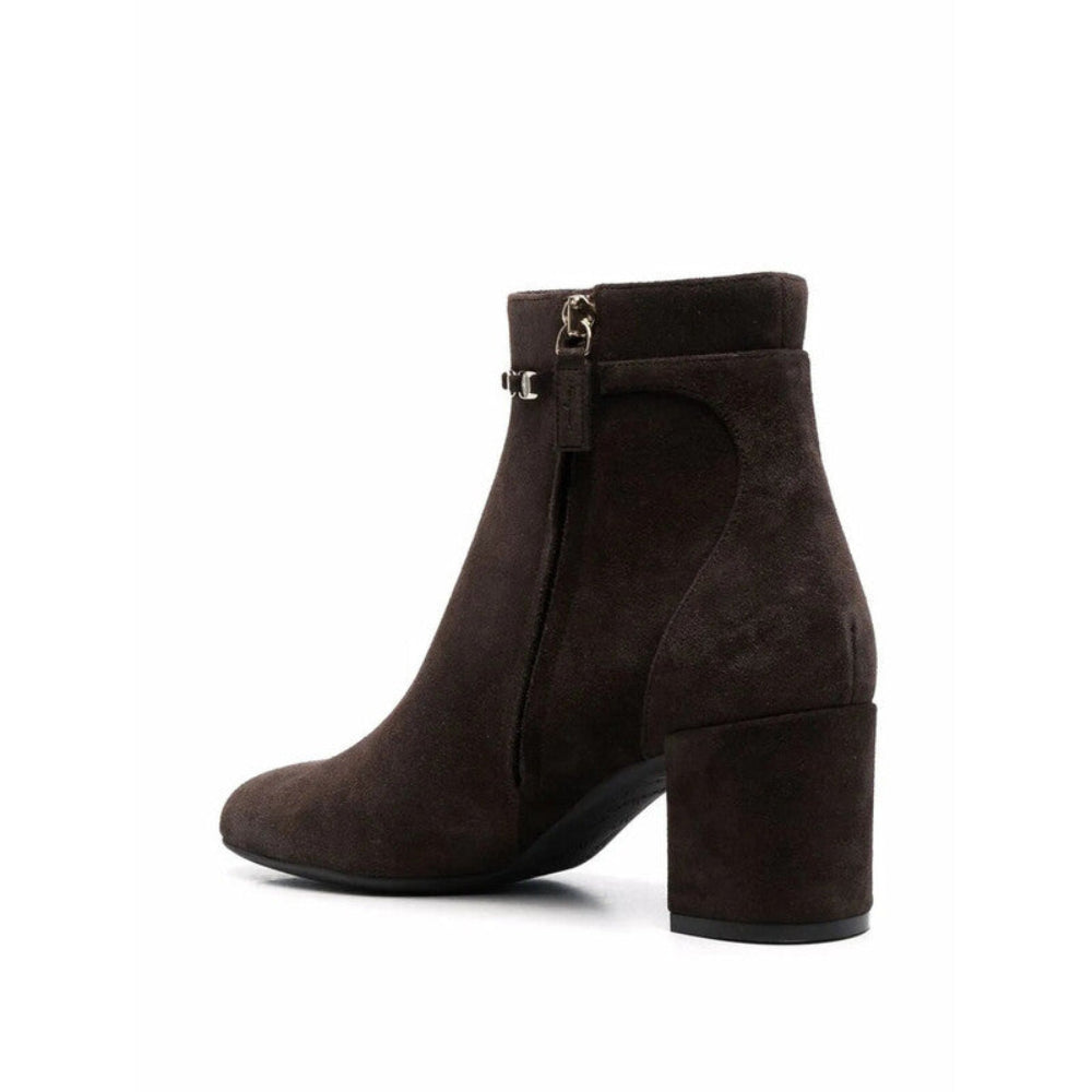 Salvatore Ferragamo Woman's Gancini Plaque Suede Ankle Boots