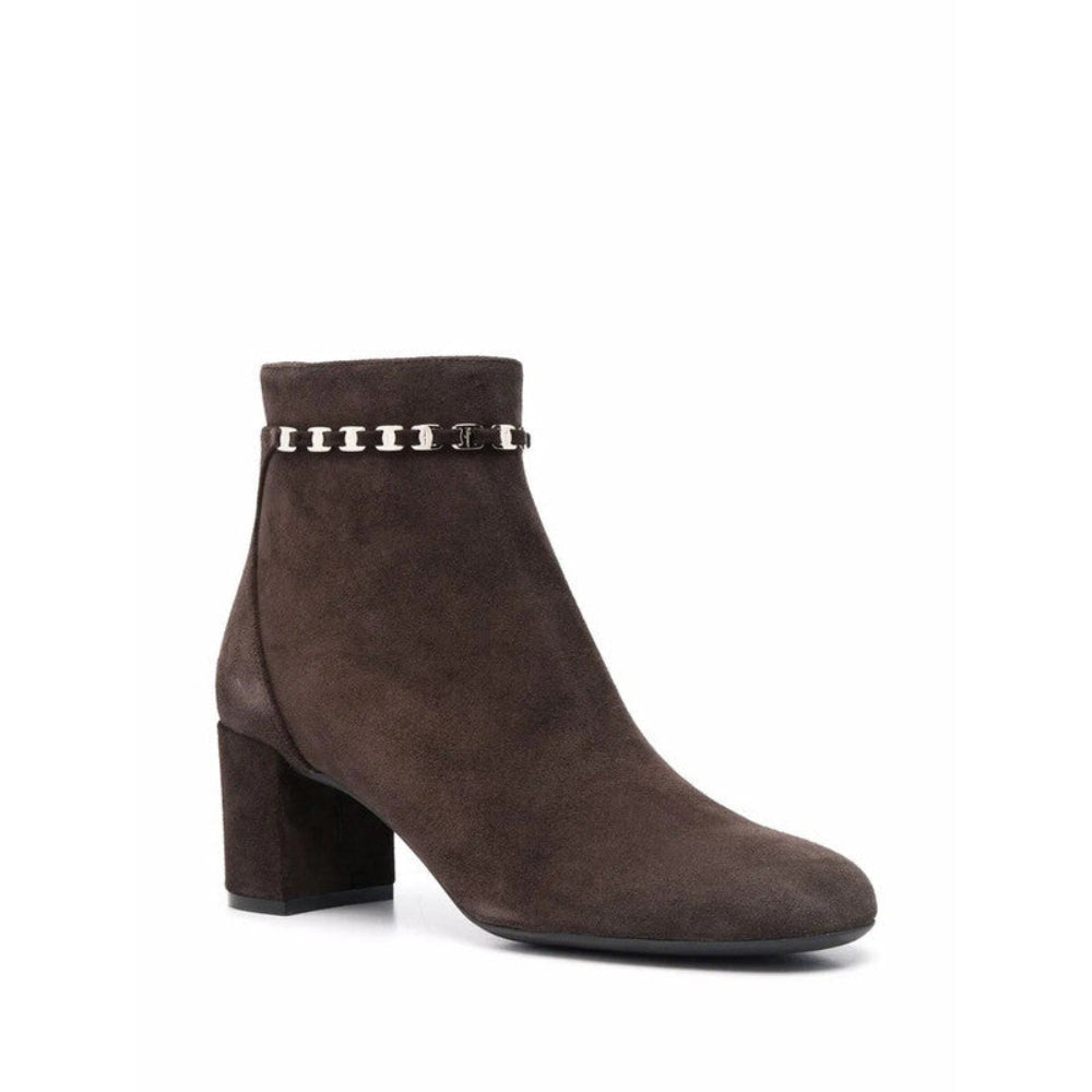 Salvatore Ferragamo Woman's Gancini Plaque Suede Ankle Boots