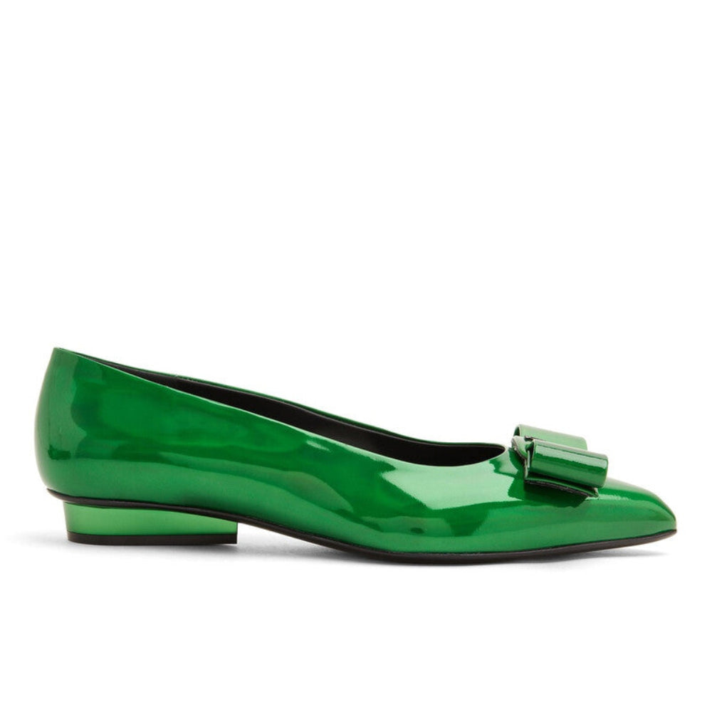 Salvatore Ferragamo Woman's Vara Green Patent Leather Flats