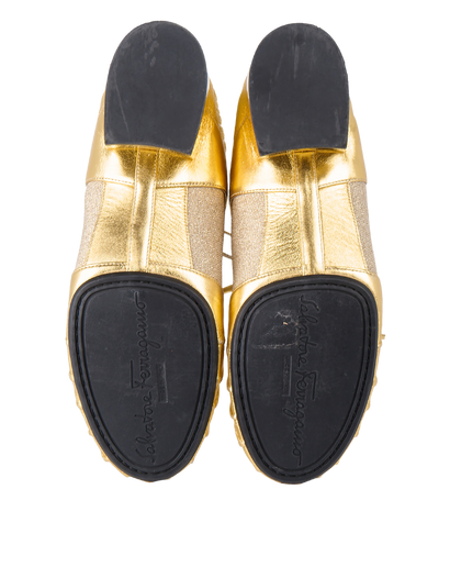 Salvatore Ferragamo Woman's Gold Lace-Up Dance Shoes