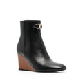 Salvatore Ferragamo Woman Black Gancini Plaque Leather Wedge Ankle Boots