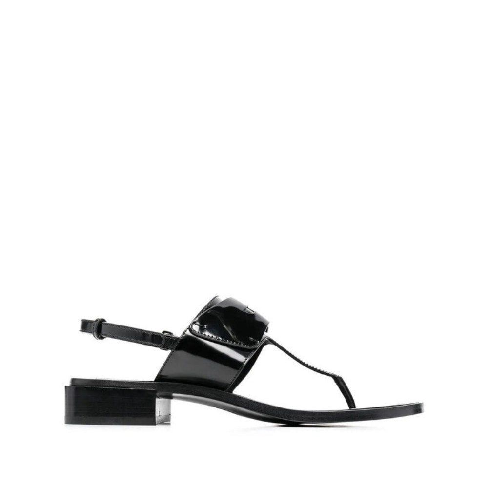 Salvatore Ferragamo Woman's Black Logo-Plaque Detail Thong Sandals