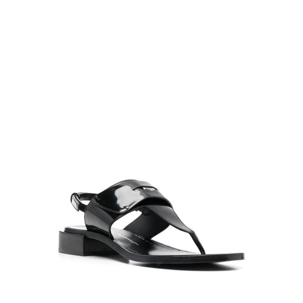 Salvatore Ferragamo Woman's Black Logo-Plaque Detail Thong Sandals