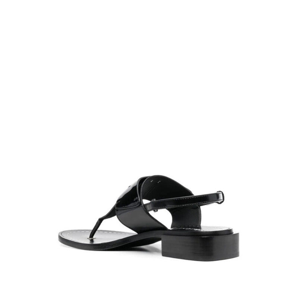 Salvatore Ferragamo Woman's Black Logo-Plaque Detail Thong Sandals