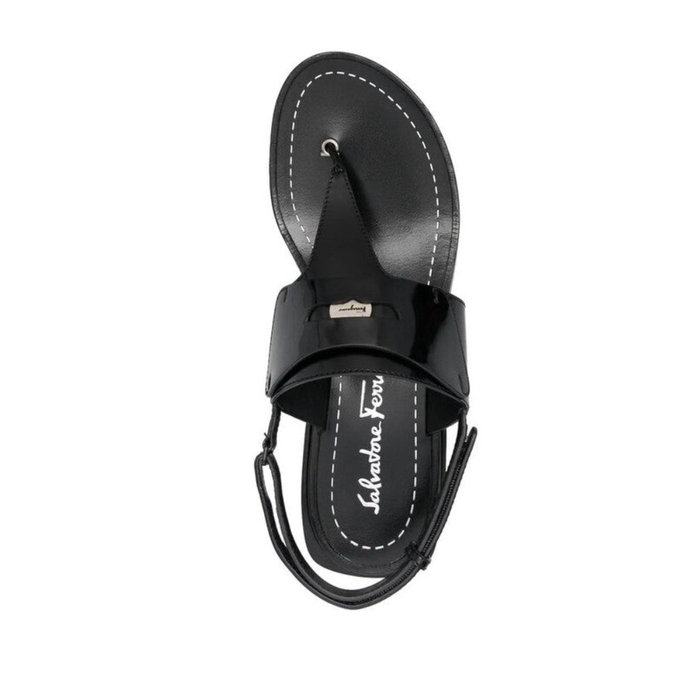 Salvatore Ferragamo Woman's Black Logo-Plaque Detail Thong Sandals
