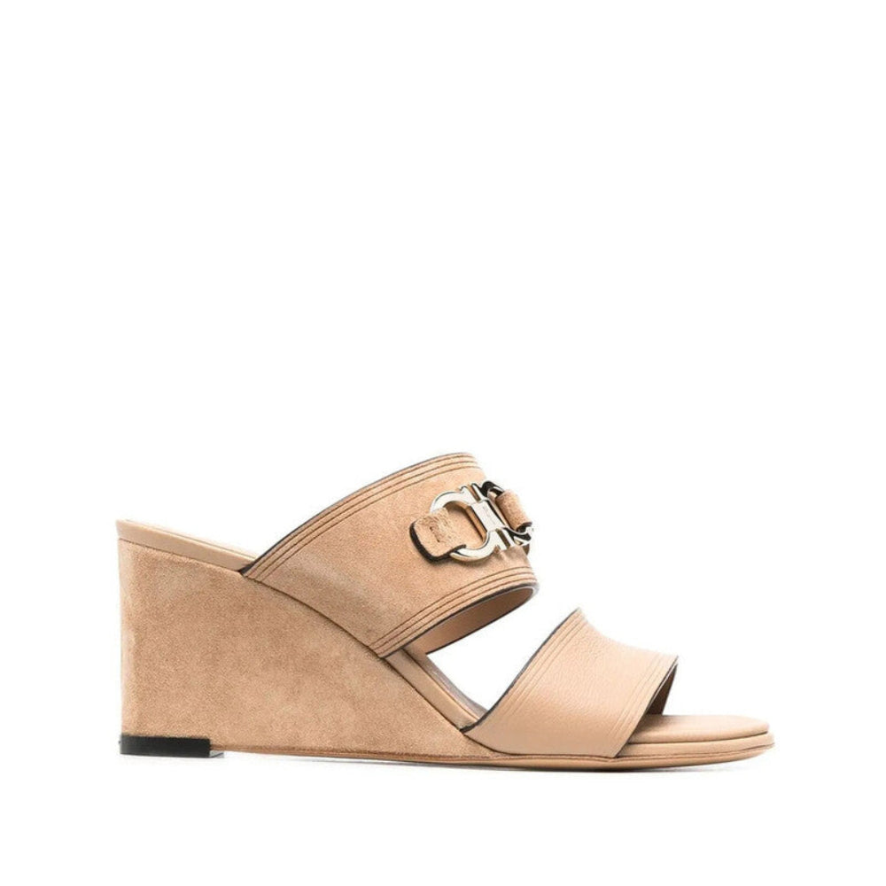 Salvatore Ferragamo Woman's Chaim Suede 75mm Wedge Mules