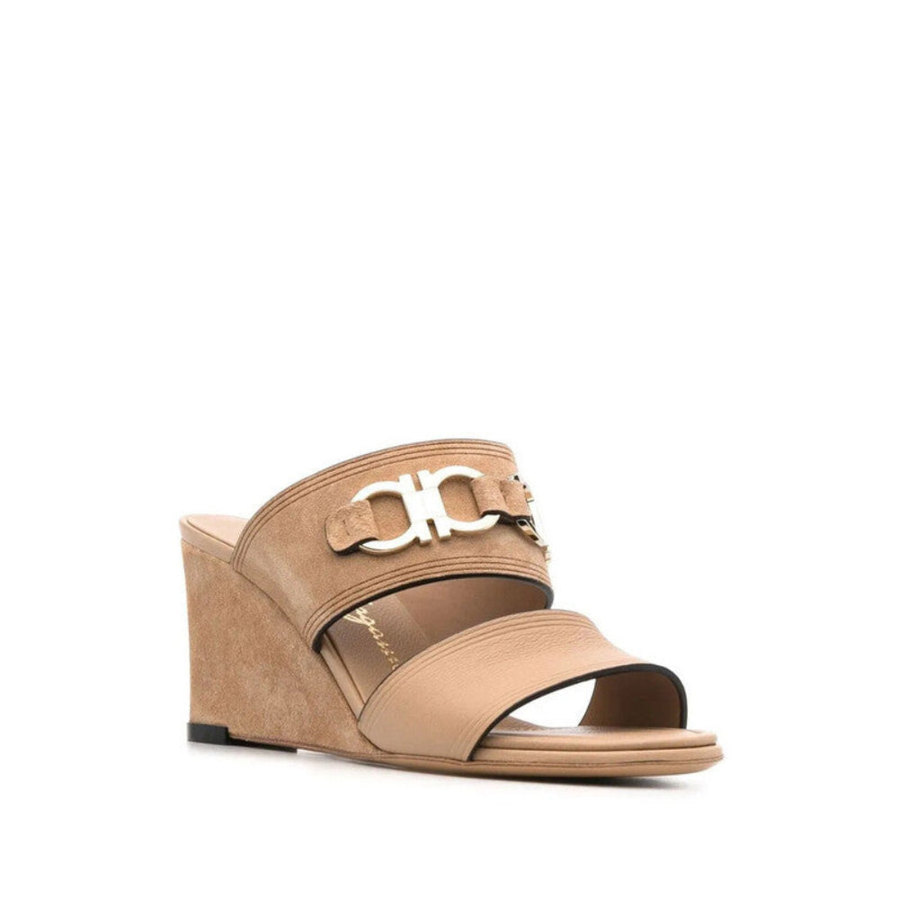 Salvatore Ferragamo Woman's Chaim Suede 75mm Wedge Mules