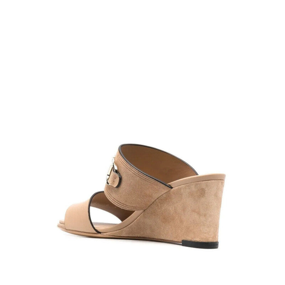 Salvatore Ferragamo Woman's Chaim Suede 75mm Wedge Mules