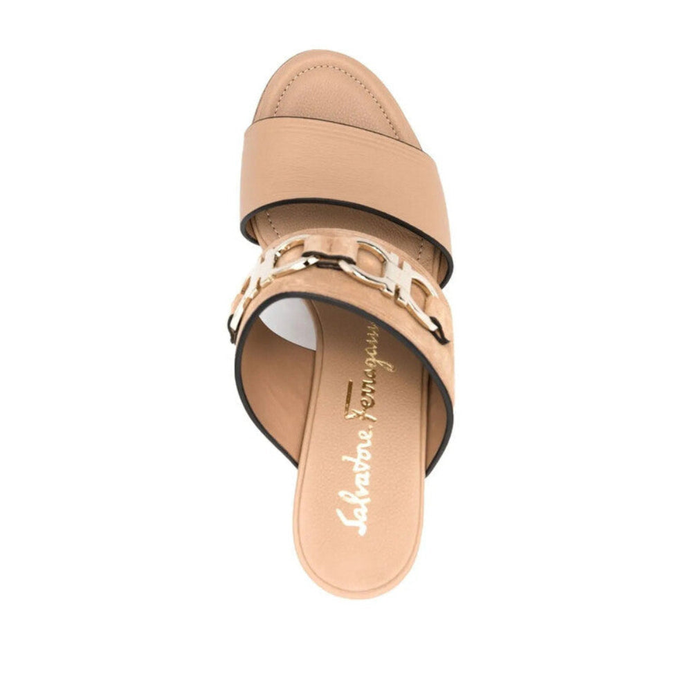 Salvatore Ferragamo Woman's Chaim Suede 75mm Wedge Mules