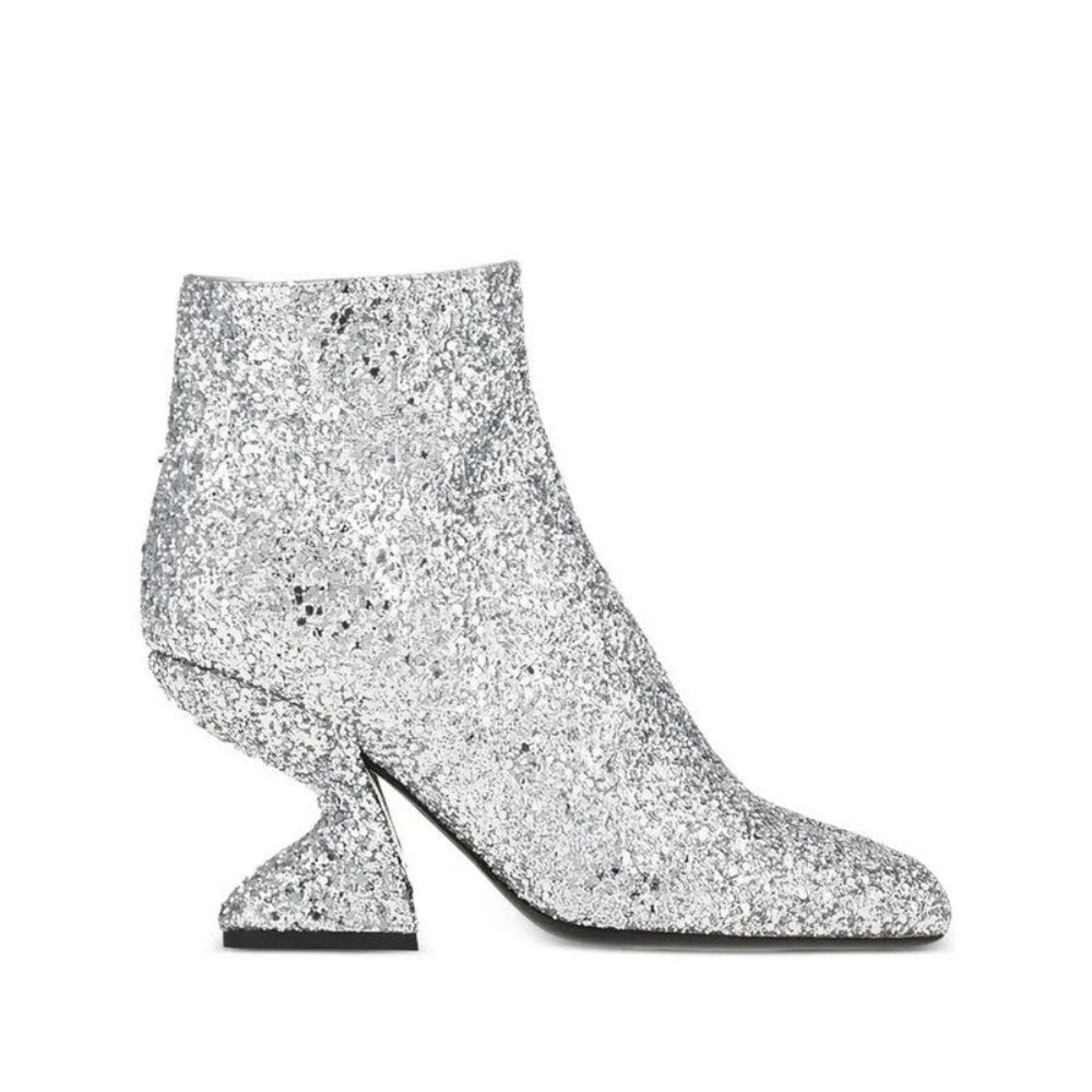 Salvatore Ferragamo Woman's Glitter-Effect Sculpted-Heel Ankle Boots