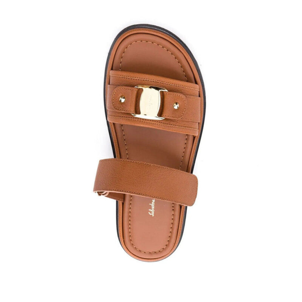 Salvatore Ferragamo Woman's Beige Brown Vara Touch-Strap Sandals