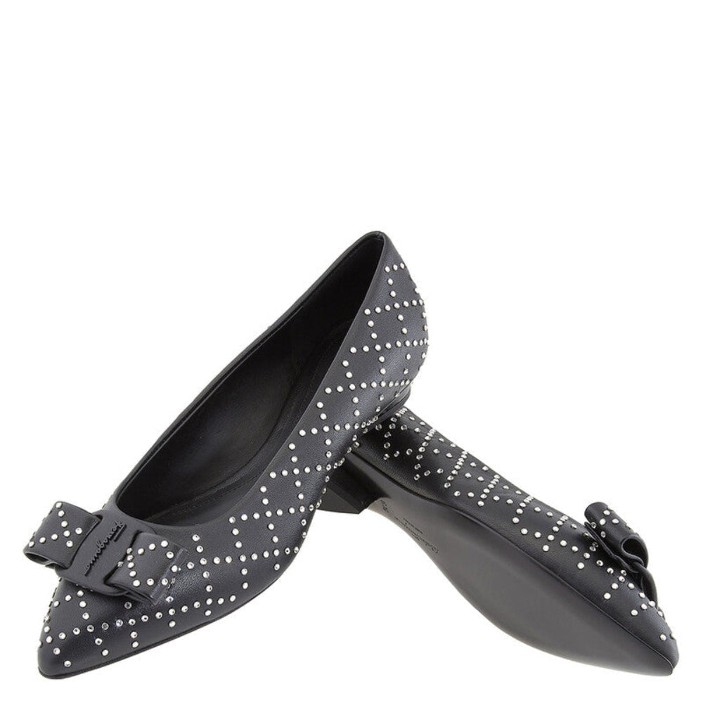 Salvatore Ferragamo Woman's Black Viva Embellished Ballet Flats
