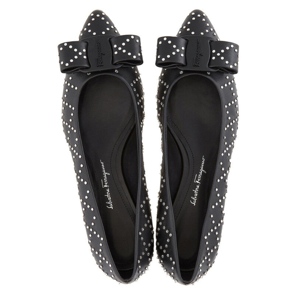Salvatore Ferragamo Woman's Black Viva Embellished Ballet Flats