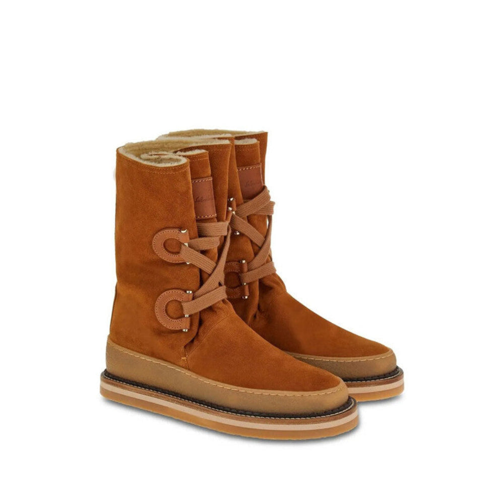 Salvatore Ferragamo Woman's Calf-Length Suede Boots