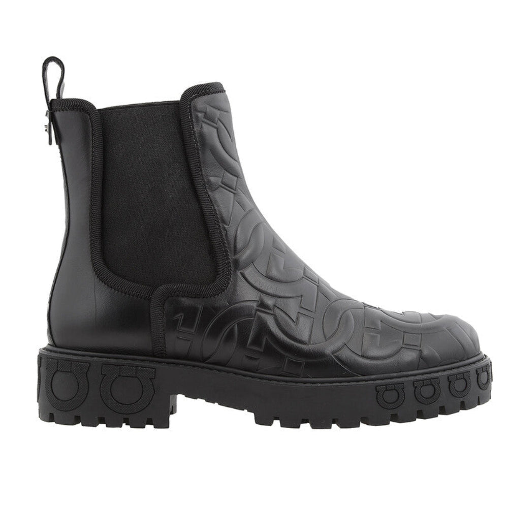 Salvatore Ferragamo Woman's Black Gancini Leather Chelsea Boots