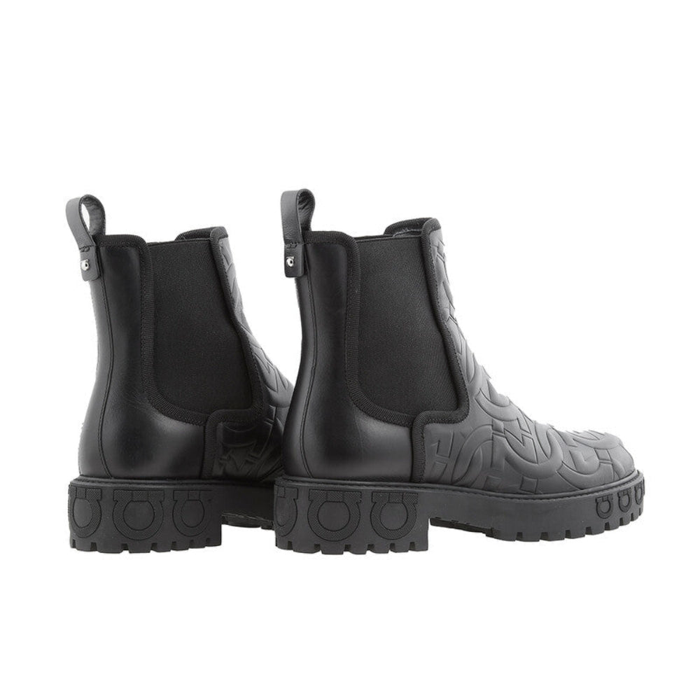 Salvatore Ferragamo Woman's Black Gancini Leather Chelsea Boots