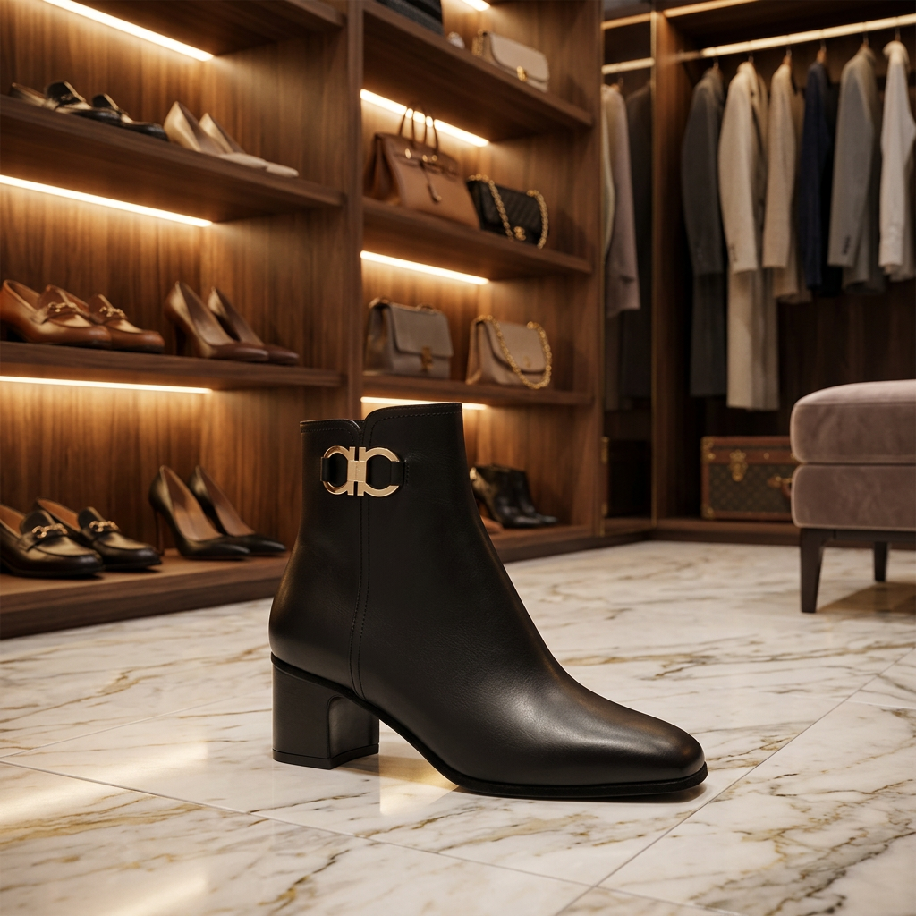 Salvatore Ferragamo Woman's Gancini Leather Ankle Boots
