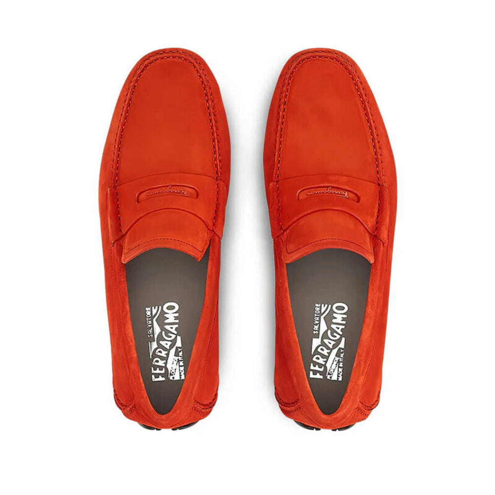 Salvatore Ferragamo Men's Red Suede Penny Loafers