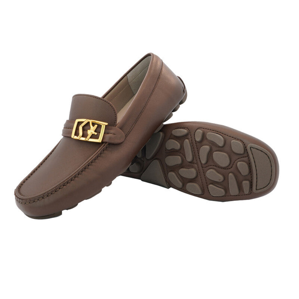 Salvatore Ferragamo Men's Brown Nevada Leather Driver Loafers