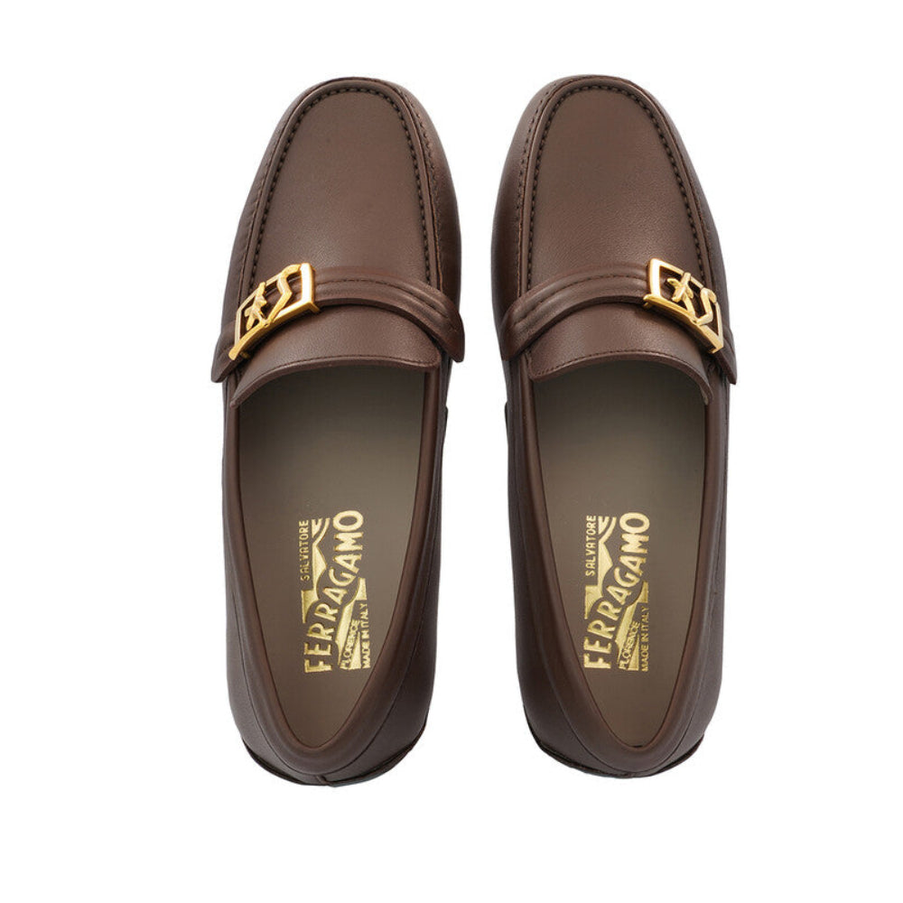 Salvatore Ferragamo Men's Brown Nevada Leather Driver Loafers