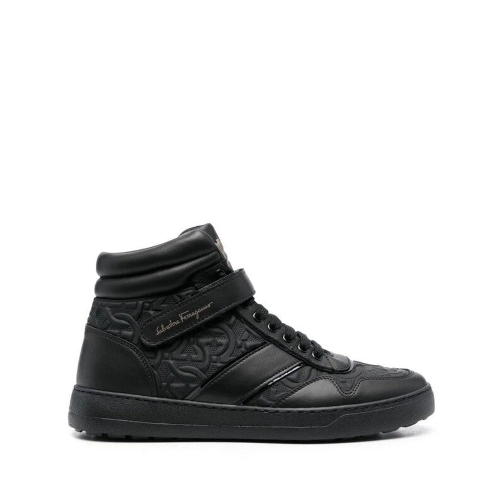 Salvatore Ferragamo Men's Gancini Embossed High-Top Strap Sneakers