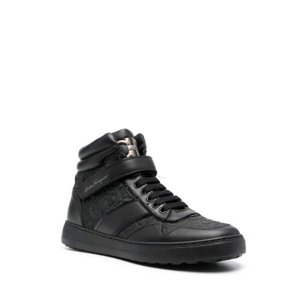 Salvatore Ferragamo Men's Gancini Embossed High-Top Strap Sneakers