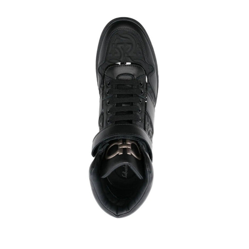 Salvatore Ferragamo Men's Gancini Embossed High-Top Strap Sneakers