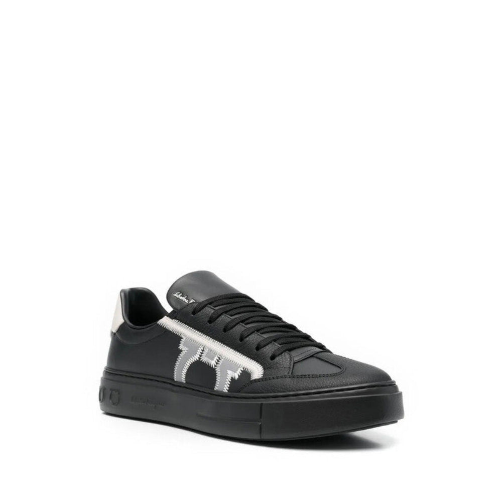 Salvatore Ferragamo Men's Black Gancini Print Low-Top Sneakers