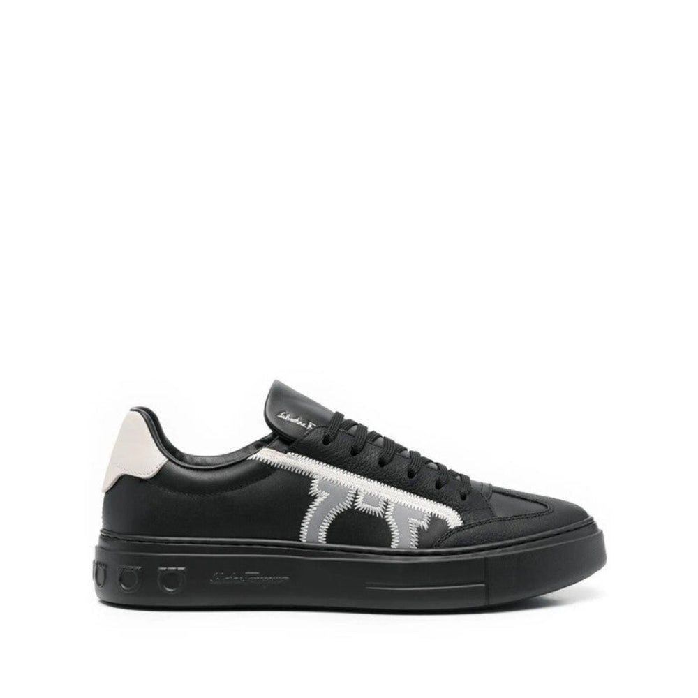 Salvatore Ferragamo Men's Black Gancini Print Low-Top Sneakers