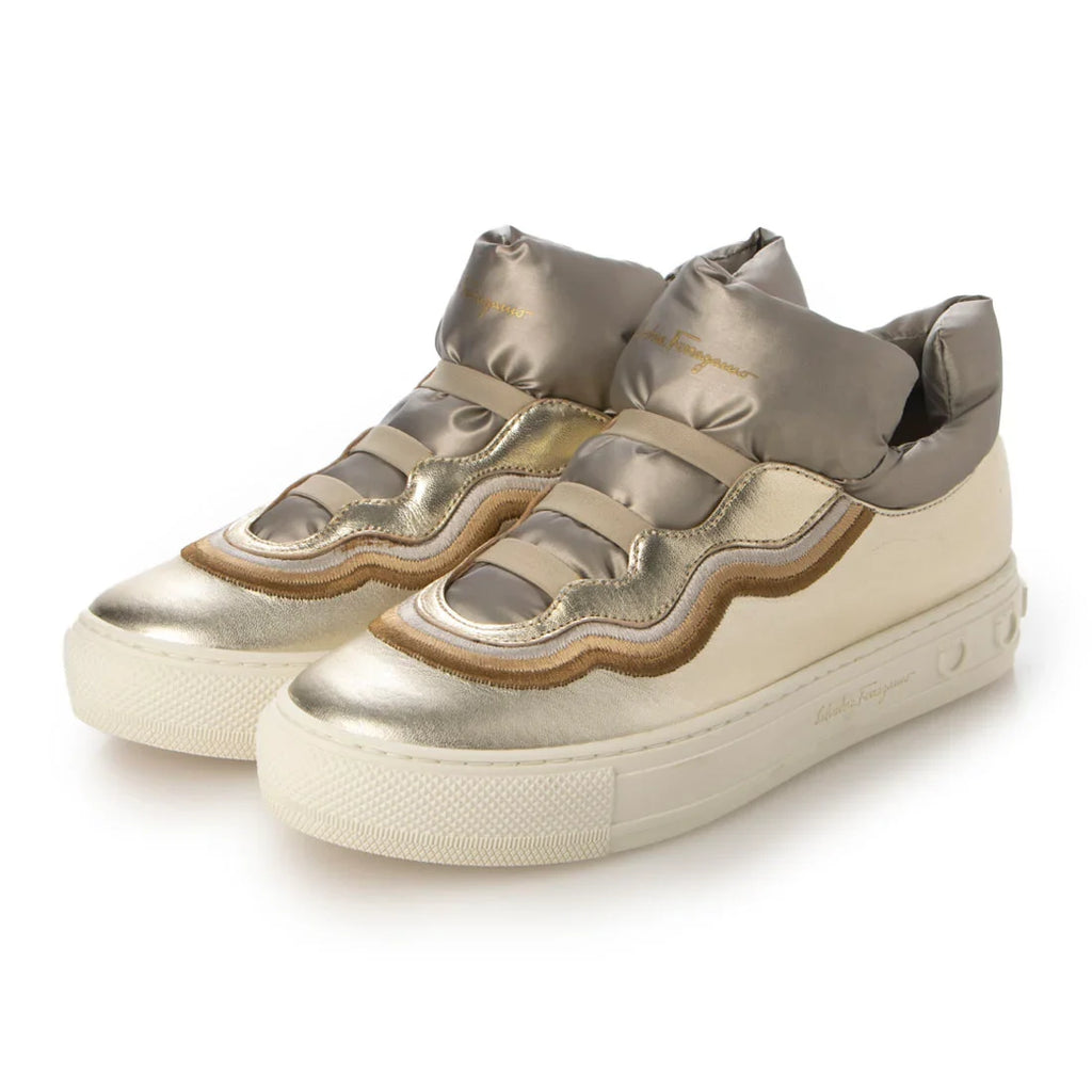 Salvatore Ferragamo Woman's Gancini Gold Metallic Platform Sneakers