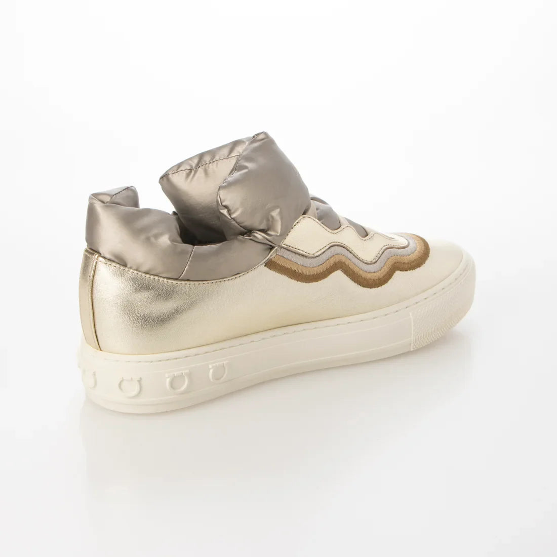 Salvatore Ferragamo Woman's Gancini Gold Metallic Platform Sneakers