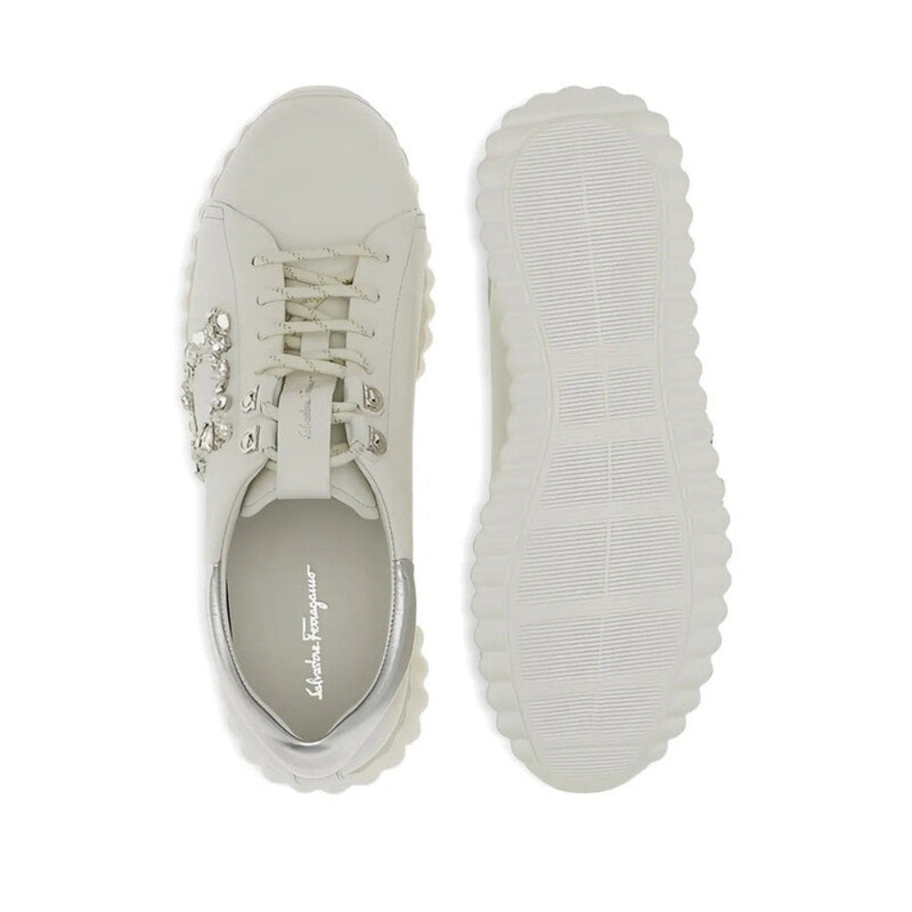 Salvatore Ferragamo Woman's White Multi-Panel Low Sneakers