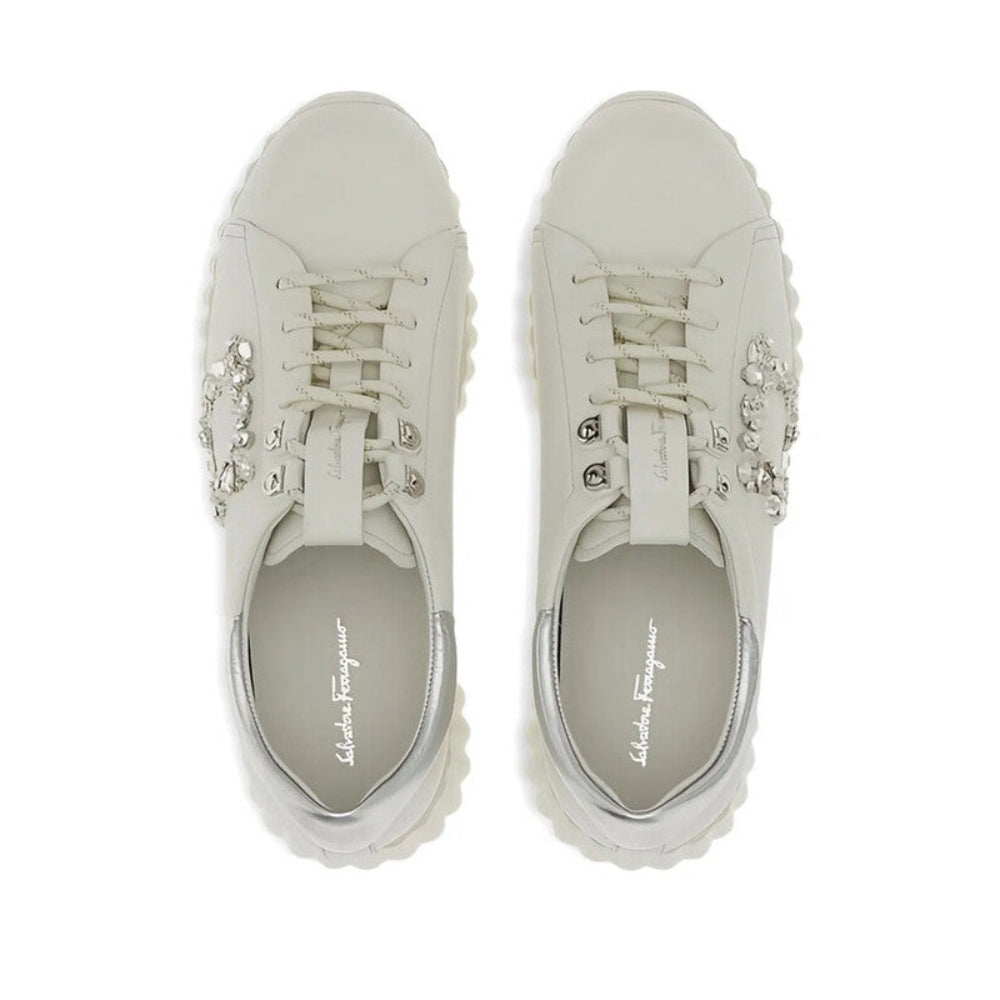 Salvatore Ferragamo Woman's White Multi-Panel Low Sneakers
