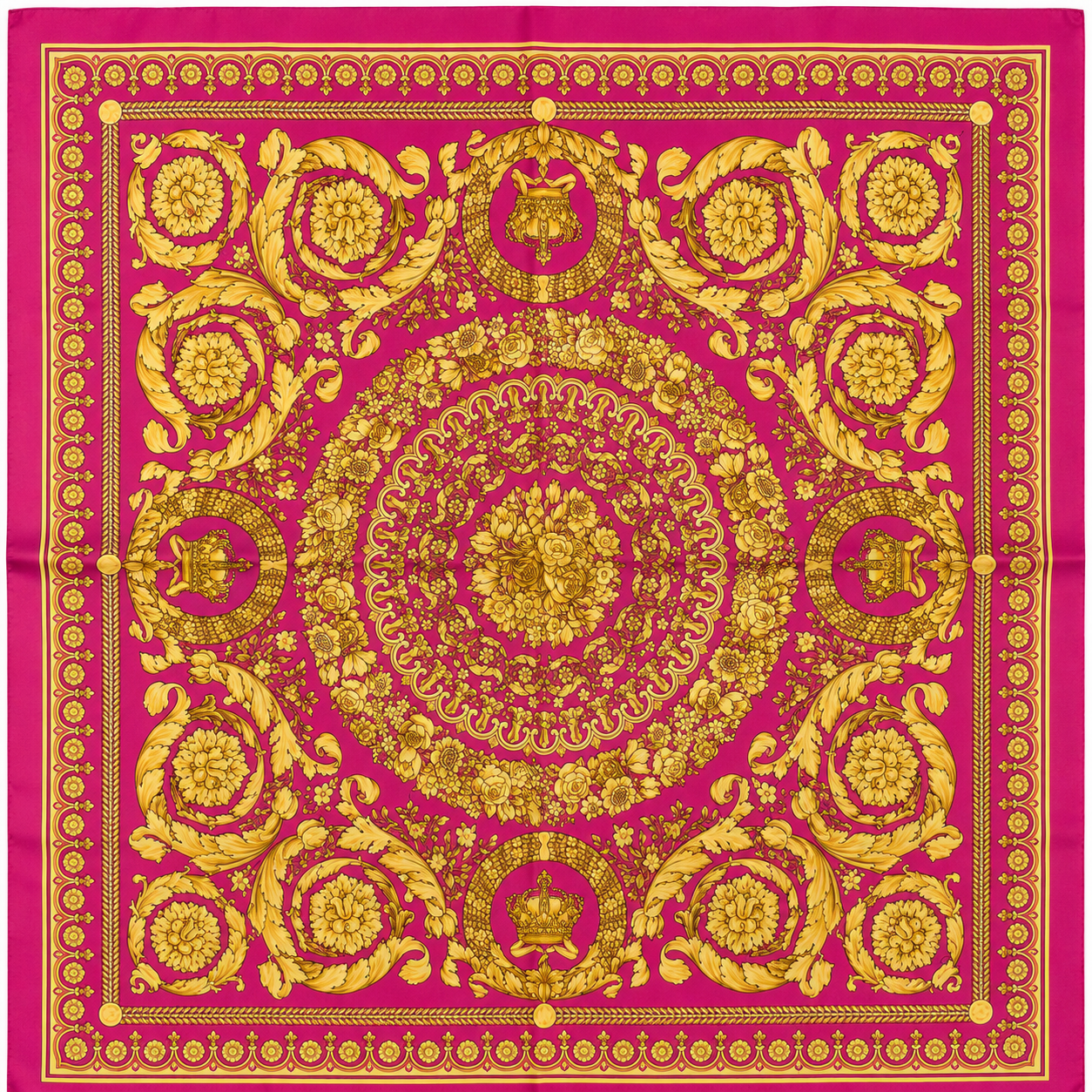 Versace Dark Red/Gold Barocco Pattern Silk Scarf