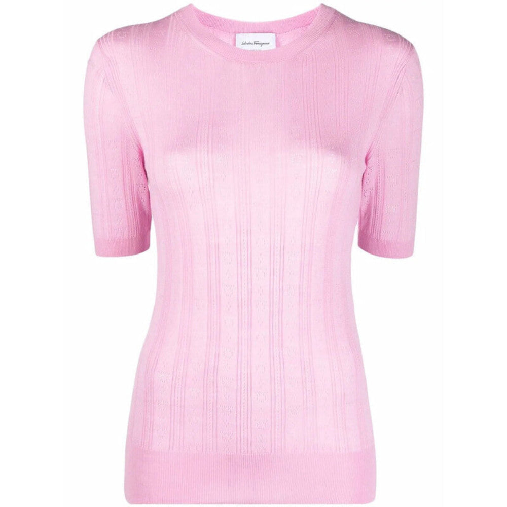 Salvatore Ferragamo Gancini-Pattern Short-Sleeve Knitted Top