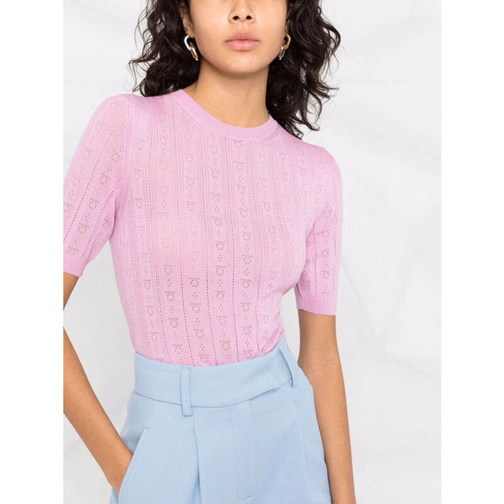 Salvatore Ferragamo Gancini-Pattern Short-Sleeve Knitted Top