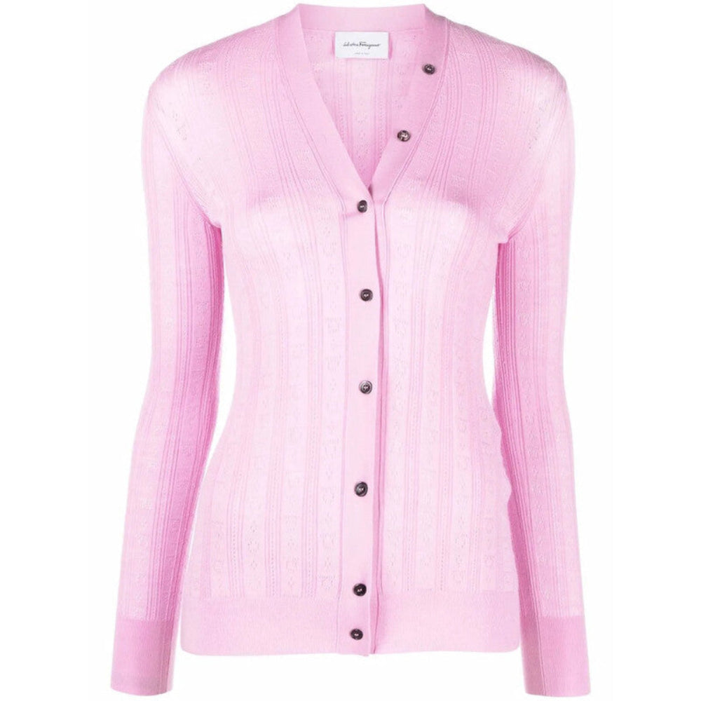 Salvatore Ferragamo Women's Gancini Gancini A-Jour Wool Cardigan