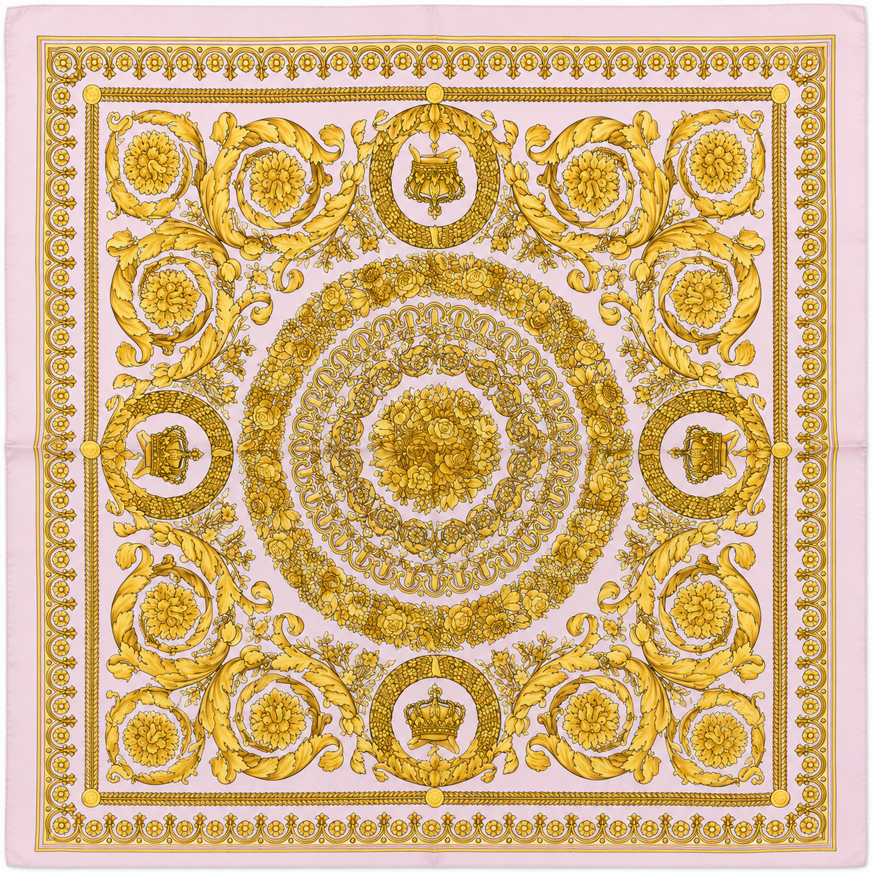 Versace Light Pink/Gold Barocco Pattern Silk Scarf