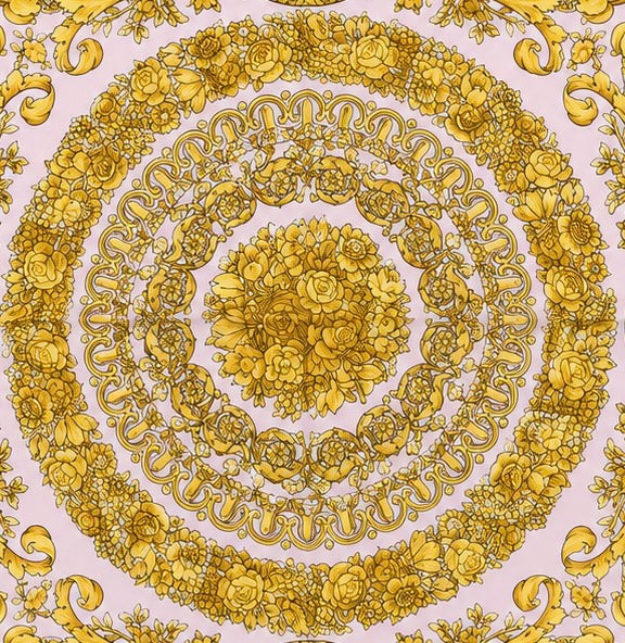 Versace Light Pink/Gold Barocco Pattern Silk Scarf