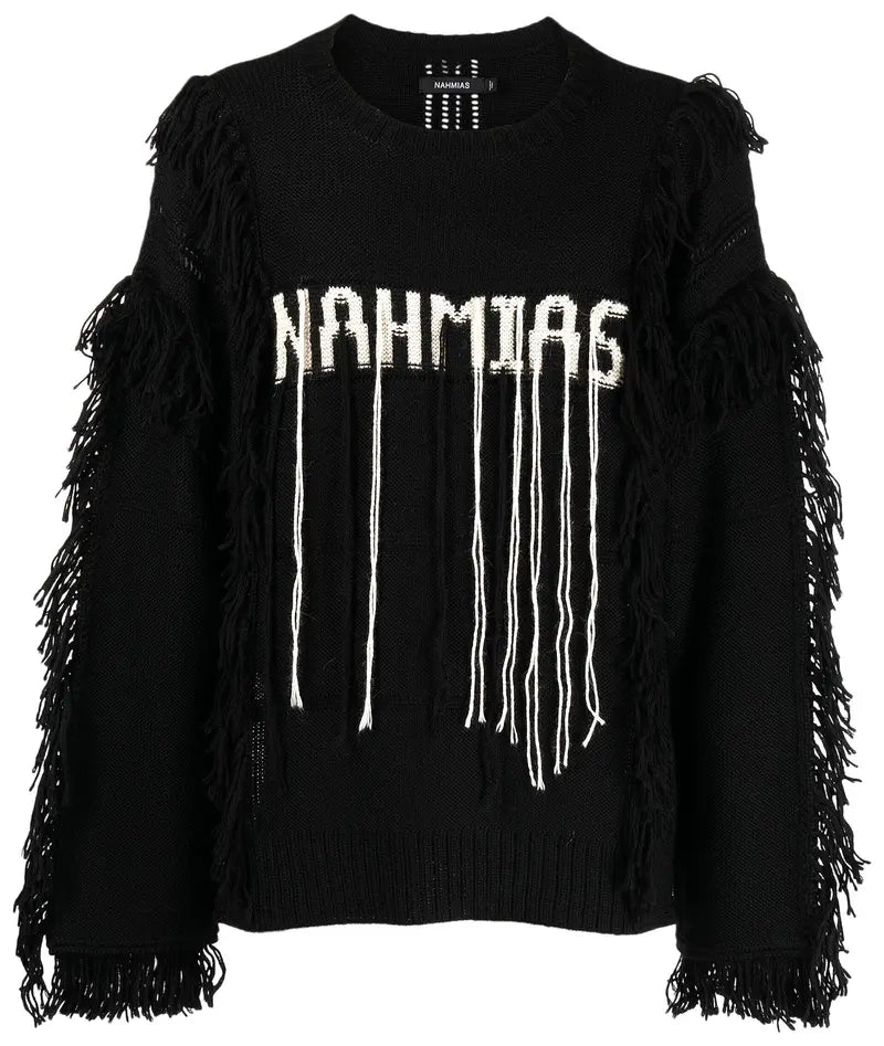 Nahmias Crewneck Poncho Fringe Sweater  'Black'