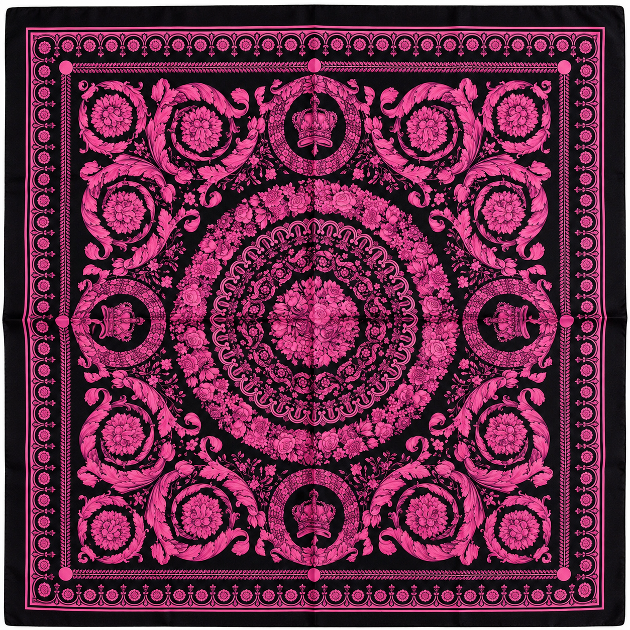 Versace Black/Hot Pink Barocco Pattern Silk Scarf