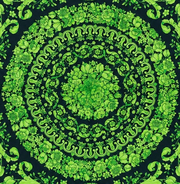 Versace Black/Neon Green Barocco Pattern Silk Scarf