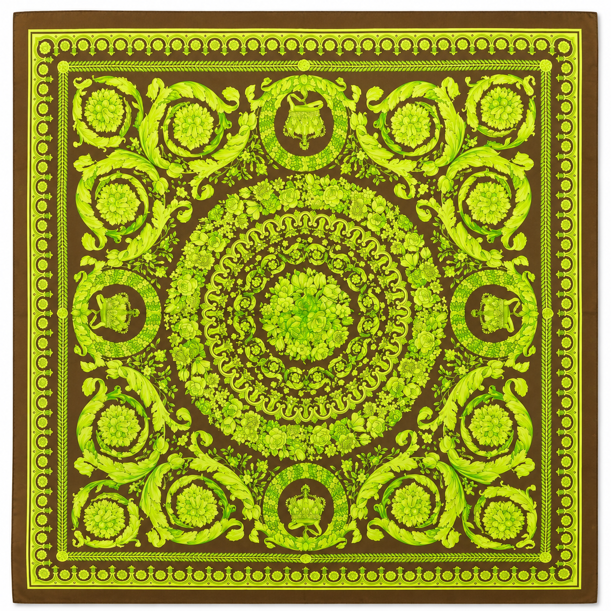 Versace Brown/Yellow Barocco Pattern Silk Scarf