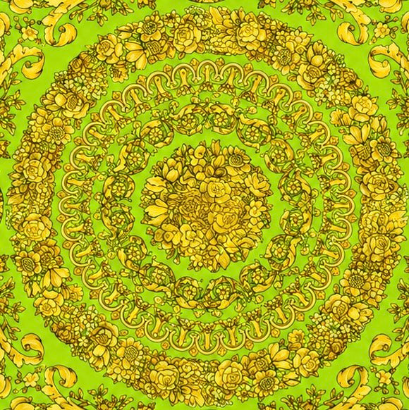 Versace Lime Green/Gold Barocco Pattern Silk Scarf
