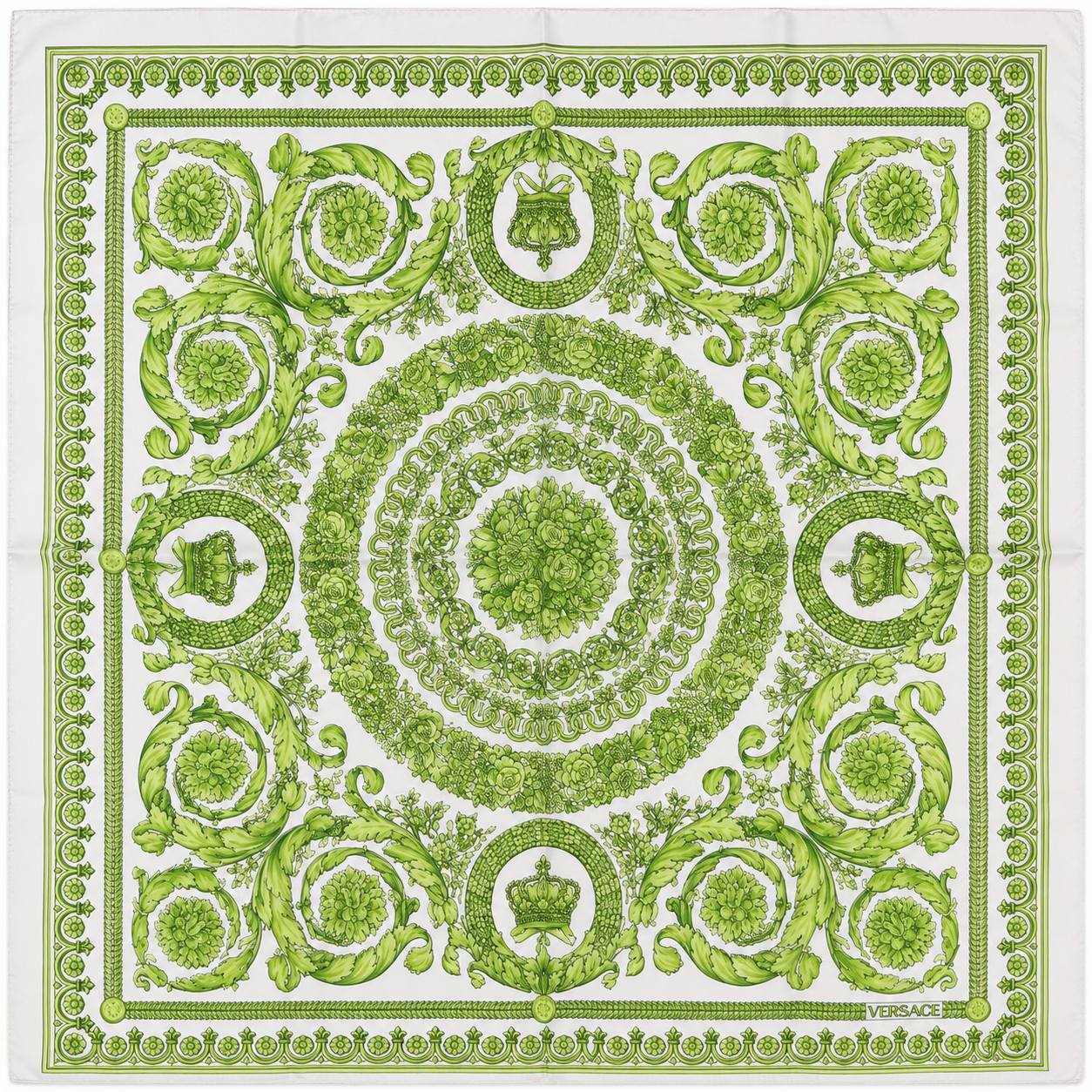 Versace White/Light Green Barocco Pattern Silk Scarf