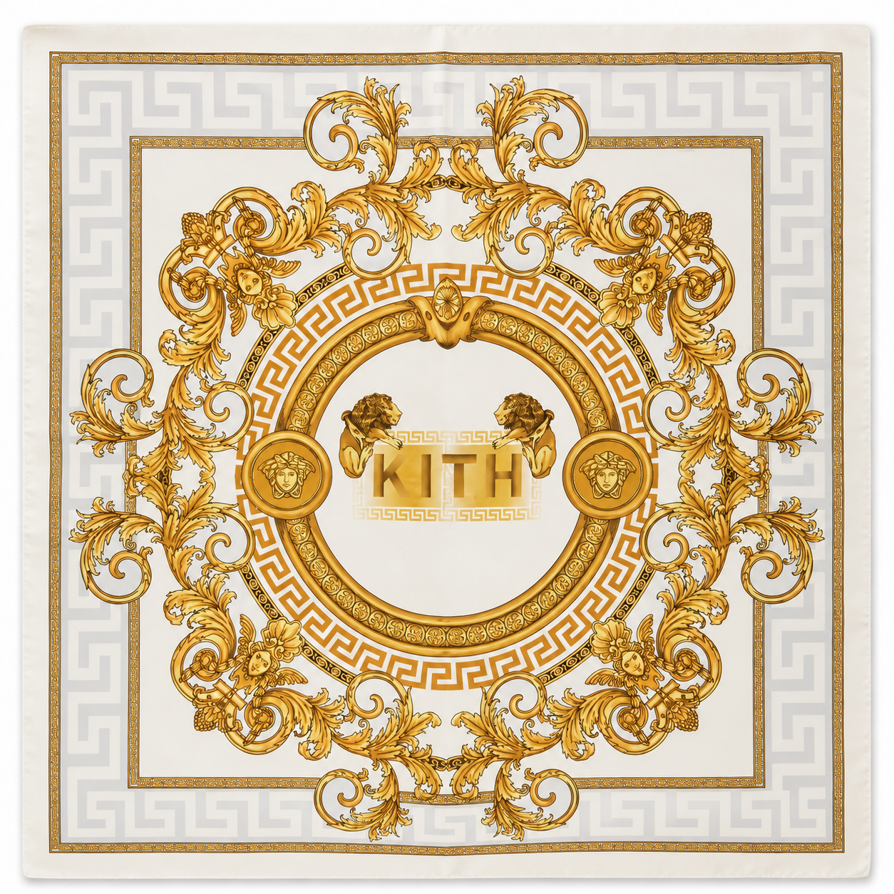 Versace White/Light Grey/Gold Barocco Pattern Silk Scarf