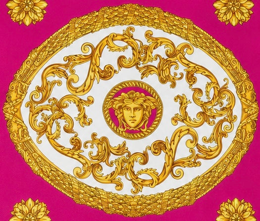 Versace Hot Pink/White/Gold Barocco Pattern Silk Scarf